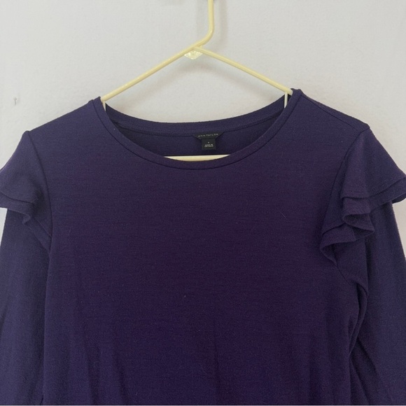 Ann Taylor Ruffle Trim Long Sleeve Sweater Small Purple - Picture 2 of 9